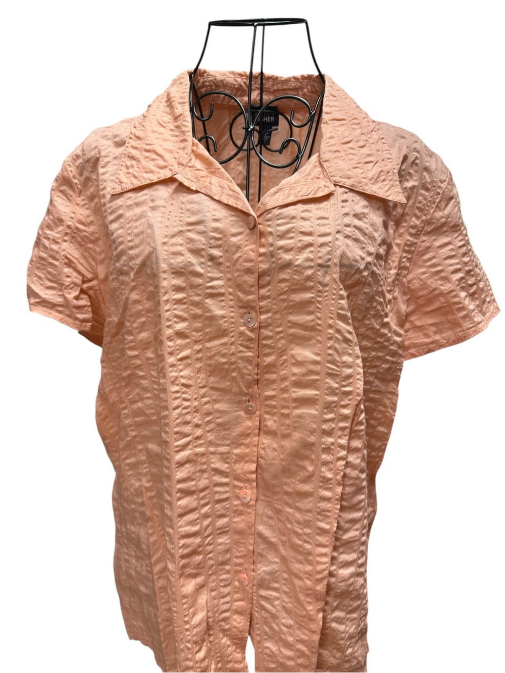 Eileen Fisher 100% cotton Peach Textured Short-Sleeve Button-Down Top XL